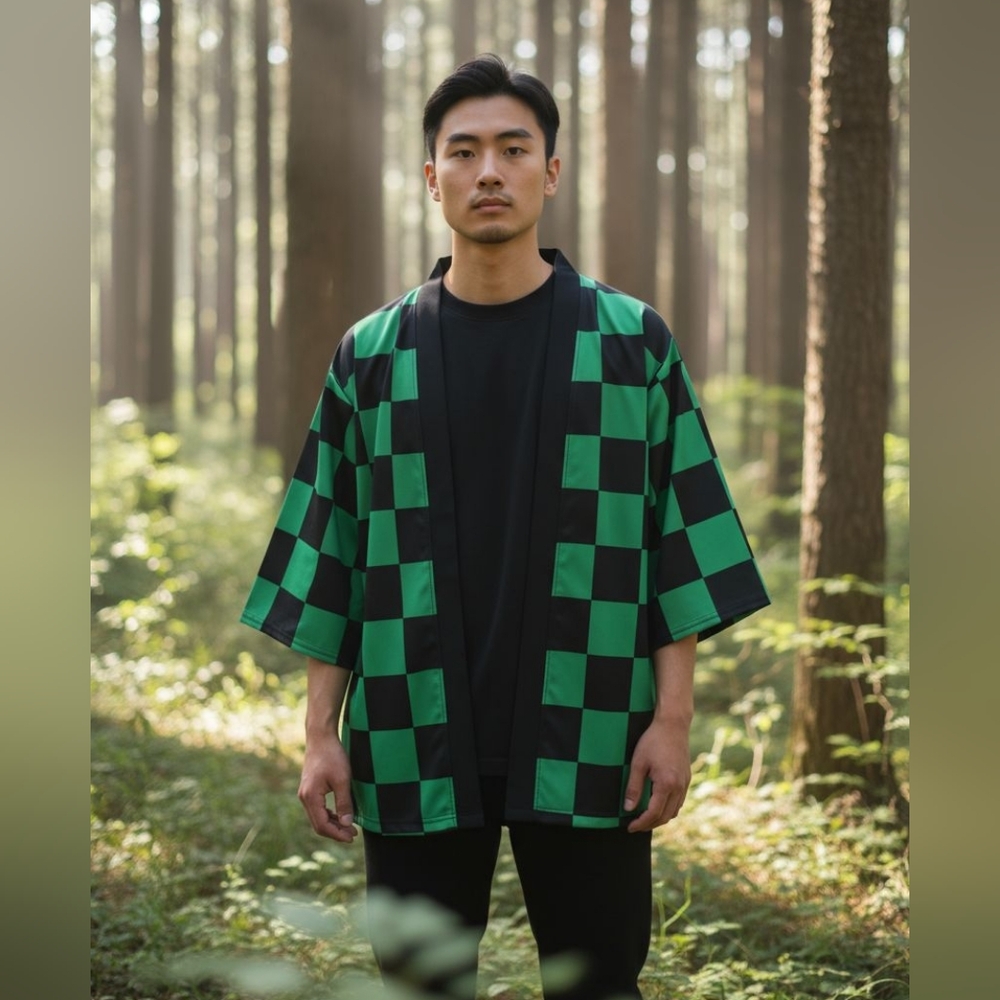 Tanjiro Kamado Cosplay Set – Demon Slayer Kimono Robe Adult (M/L & L/XL)